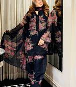 Blue color ethnic faux georgette fabric party looks salwar kameez for girls