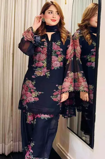 Blue color faux georgette party looks salwar kameez for girls