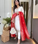 Off white color ethnic chanderi jacquard fabric party looks salwar kameez for girls