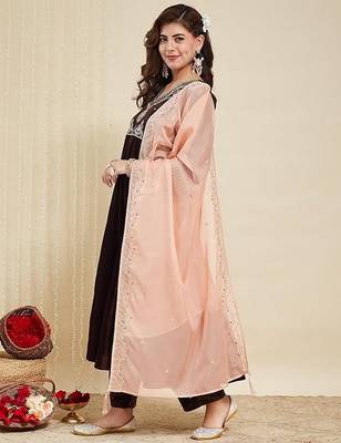 Brown color velvet party looks salwar kameez for girls 1