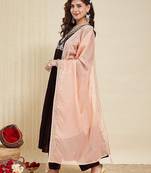 Brown color ethnic velvet fabric party looks salwar kameez for girls