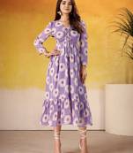 Lavender color weightless marbal fabric designer floral printed girlie partywear kurti