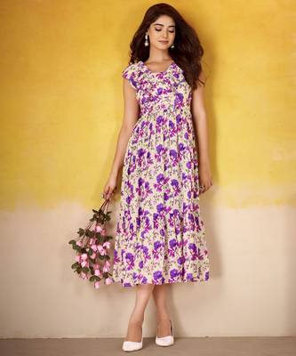 Purple color maslin silk fabric floral printed girlie partywear kurti 1
