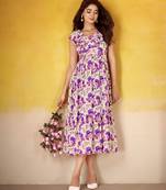 Purple color maslin silk fabric designer floral printed girlie partywear kurti