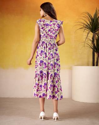 Purple color maslin silk fabric floral printed girlie partywear kurti 3