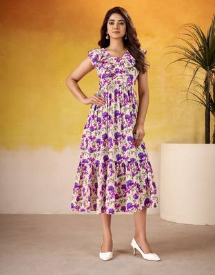 Purple color maslin silk fabric floral printed girlie partywear kurti 6