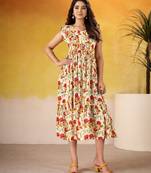 Red color maslin silk fabric designer floral printed girlie partywear kurti