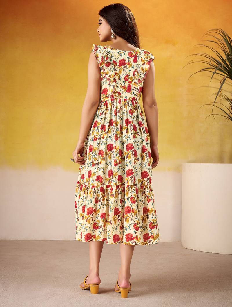 Red color maslin silk fabric designer floral printed girlie partywear kurti