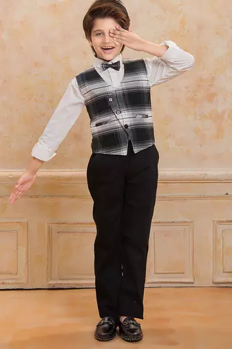 White cotton woven shirt trouser waistcoat with bow set