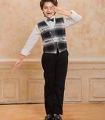 White cotton woven shirt trouser waistcoat with bow set