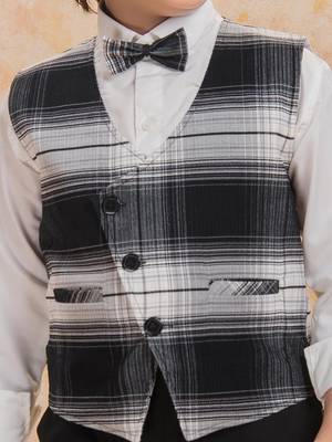 White cotton woven shirt trouser waistcoat with bow set 3