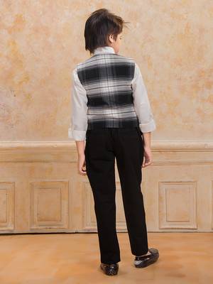 White cotton woven shirt trouser waistcoat with bow set 4