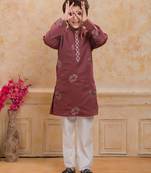 Rust cotton woven embriodered kurta set