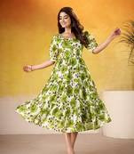 Mahendi color vichitra silk fabric designer floral printed girlie partywear kurti