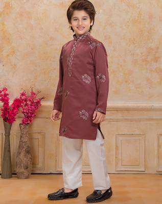 Rust cotton woven embriodered kurta set 2