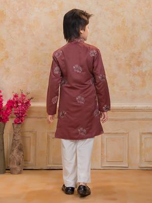 Rust cotton woven embriodered kurta set 3