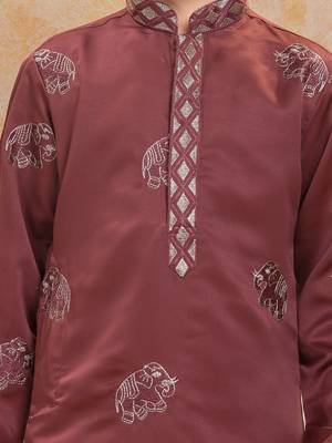 Rust cotton woven embriodered kurta set 4