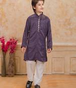 Purple cotton woven embriodered kurta set