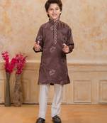 Brown cotton woven embriodered kurta set