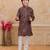 Brown cotton woven embriodered kurta set