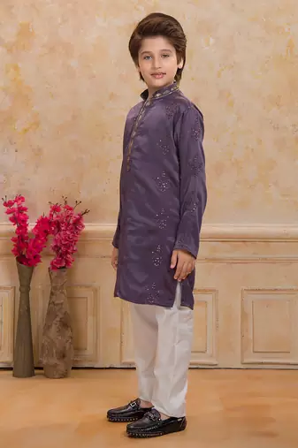 Purple cotton woven embriodered kurta set