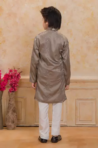 Olivegreen cotton woven embriodered kurta set