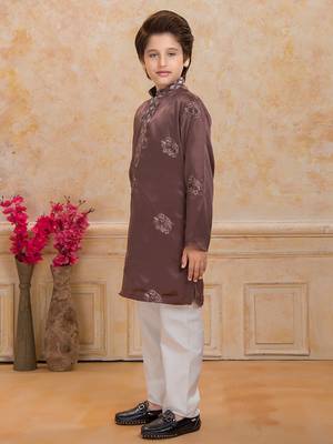 Brown cotton woven embriodered kurta set 2