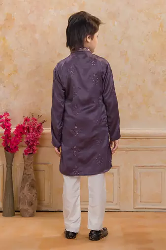 Purple cotton woven embriodered kurta set