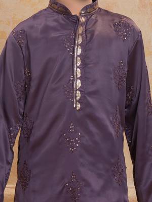 Purple cotton woven embriodered kurta set 5