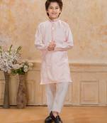 Peach cotton woven embriodered kurta set