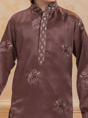 Brown cotton woven embriodered kurta set 4