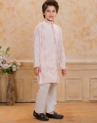 Peach cotton woven embriodered kurta set 2