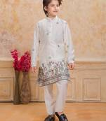 White cotton woven embriodered kurta set