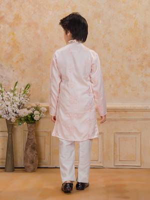 Peach cotton woven embriodered kurta set 3