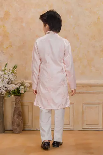 Peach cotton woven embriodered kurta set