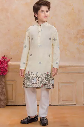 Yellow cotton woven embriodered kurta set