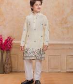 Yellow cotton woven embriodered kurta set