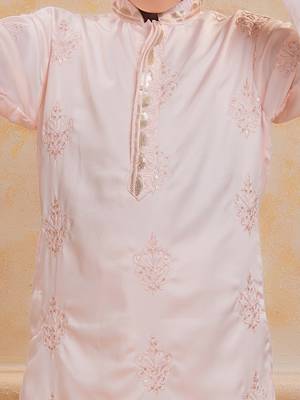 Peach cotton woven embriodered kurta set 4