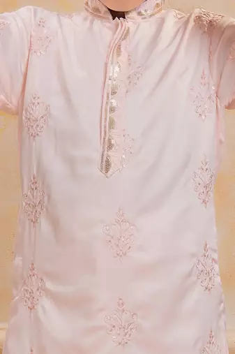 Peach cotton woven embriodered kurta set
