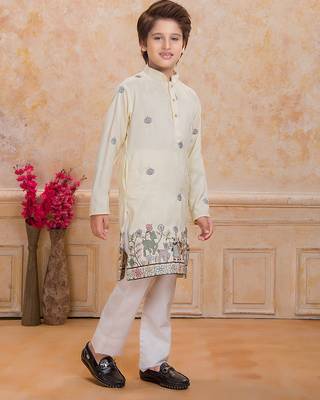 Yellow cotton woven embriodered kurta set 2