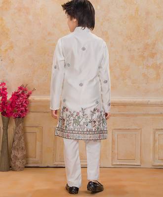 White cotton woven embriodered kurta set 4