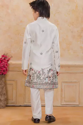 White cotton woven embriodered kurta set