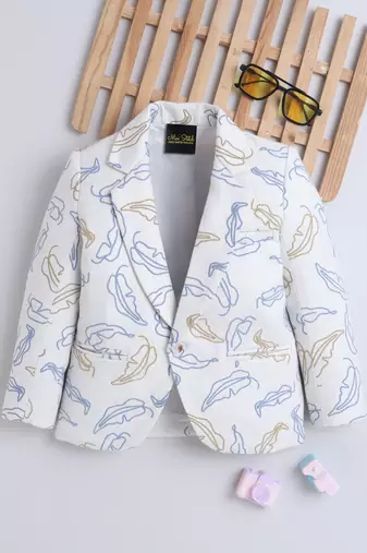 Offwhite cotton woven embriodered blazer