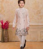 Peach cotton woven embriodered kurta set