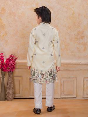 Yellow cotton woven embriodered kurta set 3