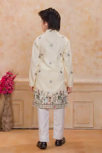 Yellow cotton woven embriodered kurta set