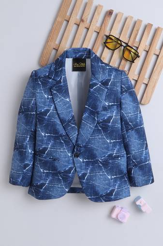 Blue cotton woven printed blazer