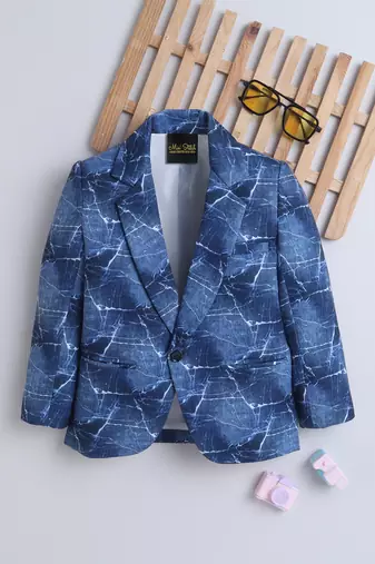 Blue cotton woven printed blazer