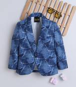 Blue cotton woven printed blazer