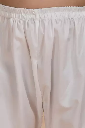 White cotton woven embriodered kurta set